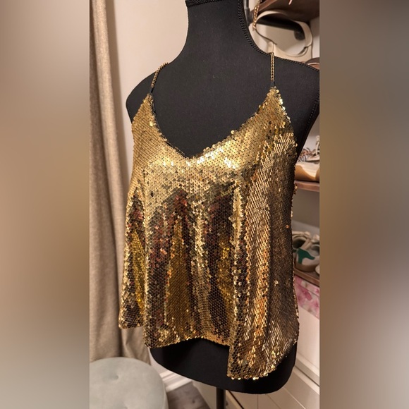 Tops - Gold Sequin Sleeveless Top